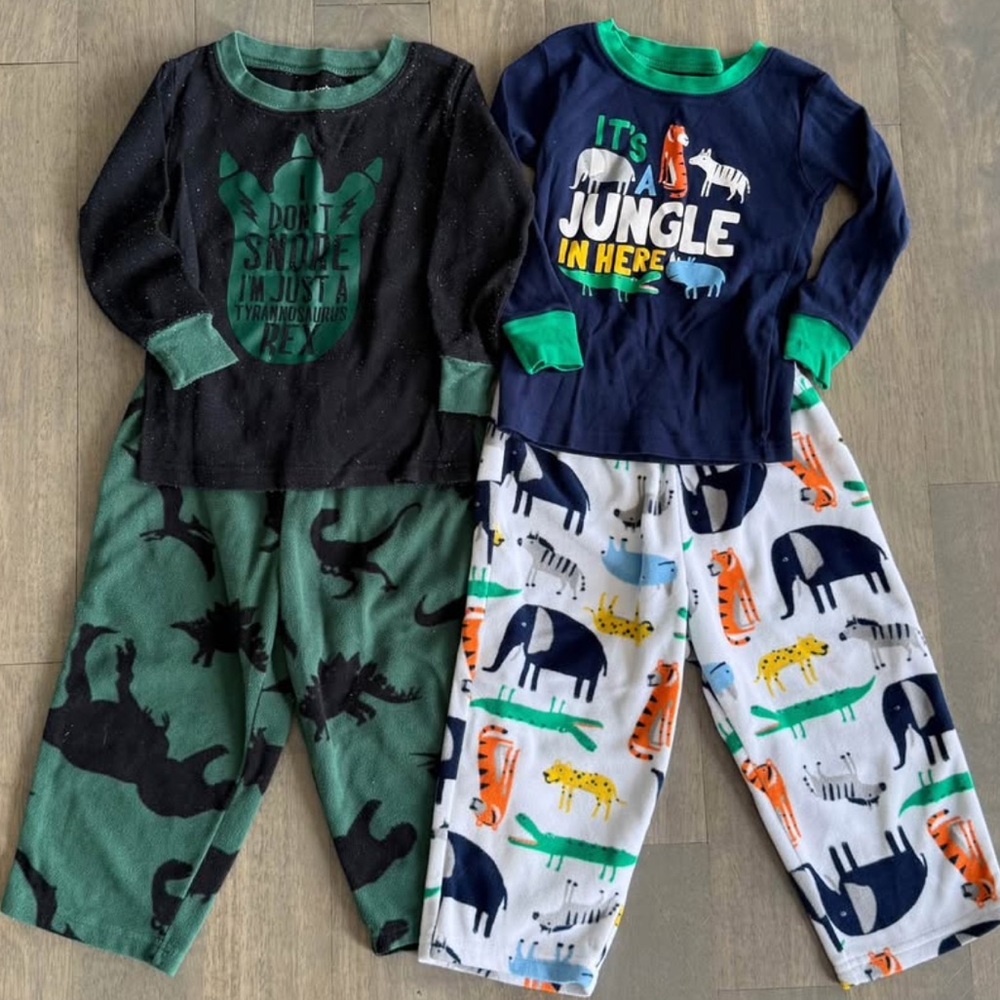 Carter's Black and Green Dinosaur Pajama Set with Blue Jungle Theme